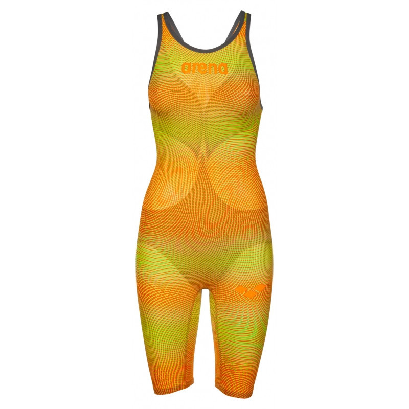 ARENA Powerskin Carbon Air² 2 Femme - Psycho Lime Orange  - Dos Ouvert - Combinaison Compétition Femme