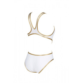 ARENA One Biglogo White Gold - Maillot Natation Femme 1 piece Blanc Or