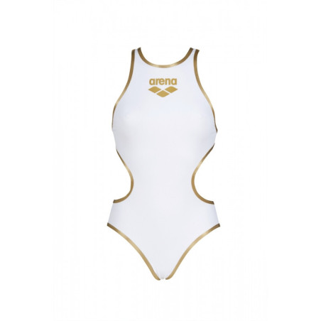 ARENA One Biglogo White Gold - Blanc et Or - Maillot Natation Femme 1 piece