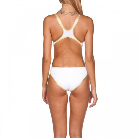 ARENA One Biglogo White Gold - Blanc et Or - Maillot Natation Femme 1 piece
