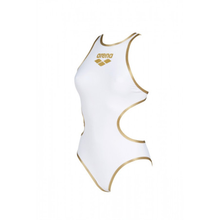 ARENA One Biglogo White Gold - Blanc et Or - Maillot Natation Femme 1 piece
