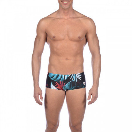 Arena TROPICAL LEAVES Low Waist Short Black Multi- Boxer Natation Homme | Les4Nages