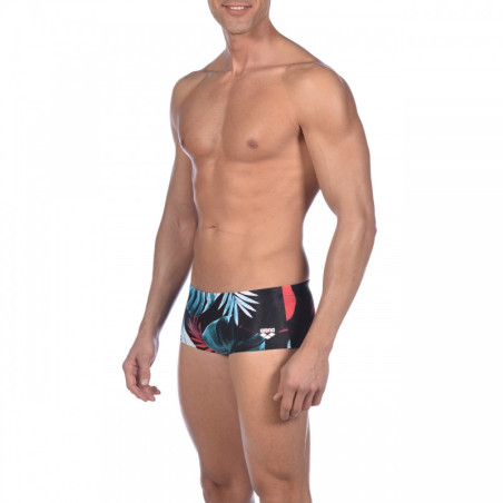 Arena TROPICAL LEAVES Low Waist Short Black Multi- Boxer Natation Homme | Les4Nages