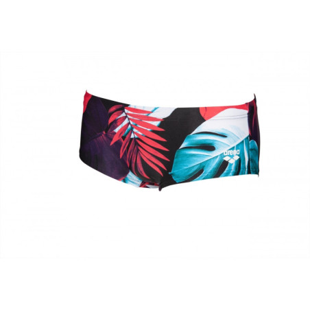 Arena TROPICAL LEAVES Low Waist Short Black Multi- Boxer Natation Homme | Les4Nages