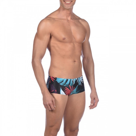 Arena TROPICAL LEAVES Low Waist Short Black Multi- Boxer Natation Homme | Les4Nages