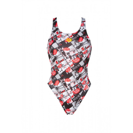 Arena COMICS Race (Taille 8 ans) Swim Tech - Red Multi - Maillot Natation Fille | Les4Nages