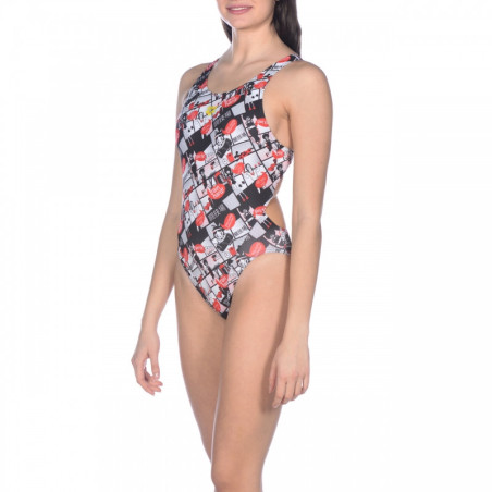 Arena COMICS Race (Taille 8 ans) Swim Tech - Red Multi - Maillot Natation Fille | Les4Nages