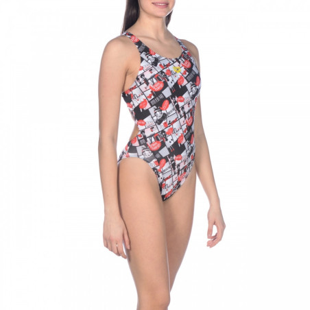 Arena COMICS Race (Taille 8 ans) Swim Tech - Red Multi - Maillot Natation Fille | Les4Nages