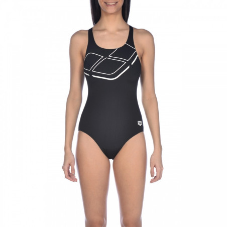 Arena ESSENTIALS Swim Pro Back - Black White - Maillot Natation et Piscine Femme | Les4Nages