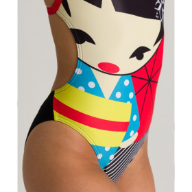 Arena CRAZY KOKESHI (taille 8 ans)  - Lightech Back - Black Red - Maillot Natation Fille