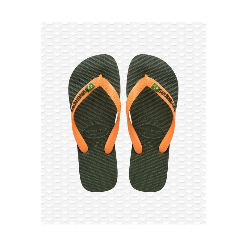 HAVAIANAS BRASIL LOGO - GREEN OLIVE/VIBRANT ORANGE