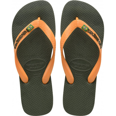 HAVAIANAS BRASIL LOGO - GREEN OLIVE/VIBRANT ORANGE | Les4Nages