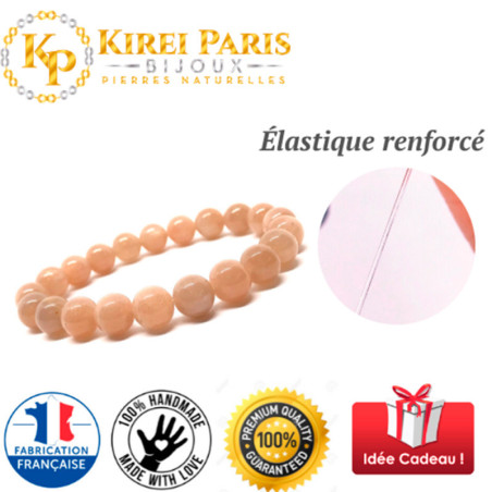 Bracelet Pierres Naturelles PIERRE DE LUNE ORANGE 8mm - KIREI PARIS BIJOUX | Les4Nages