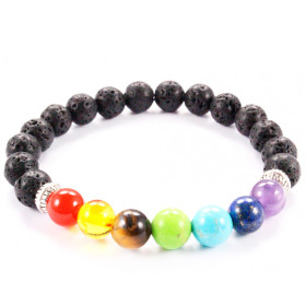 BRACELET PIERRES NATURELLES 7 CHAKRAS et PIERRE VOLCANIQUE 8mm - KIREI PARIS BIJOUX