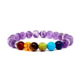 BRACELET PIERRES NATURELLES 7 CHAKRAS et AMETHYSTE 8mm - KIREI PARIS BIJOUX