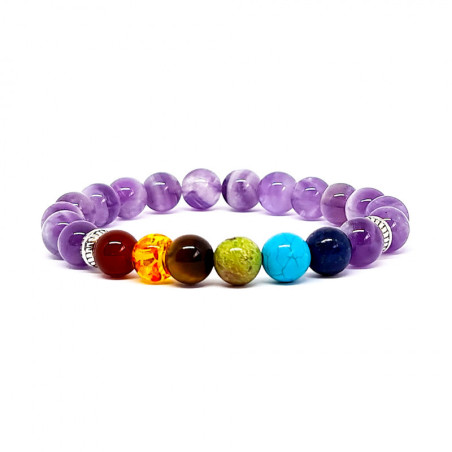 BRACELET PIERRES NATURELLES 7 CHAKRAS et AMETHYSTE 8mm - KIREI PARIS BIJOUX | Les4Nages