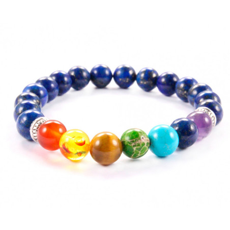 BRACELET PIERRES NATURELLES 7 CHAKRAS et LAPIS LAZULI 8mm - KIREI PARIS BIJOUX | Les4Nages