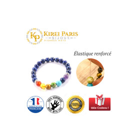 BRACELET PIERRES NATURELLES 7 CHAKRAS et LAPIS LAZULI 8mm - KIREI PARIS BIJOUX