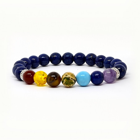 BRACELET PIERRES NATURELLES 7 CHAKRAS et LAPIS LAZULI 8mm - KIREI PARIS BIJOUX | Les4Nages