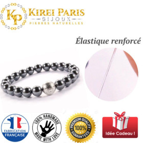 BRACELET PIERRES NATURELLES et ARGENT - KIREI PARIS BIJOUX - LONG LIFE et HEMATITE 8mm