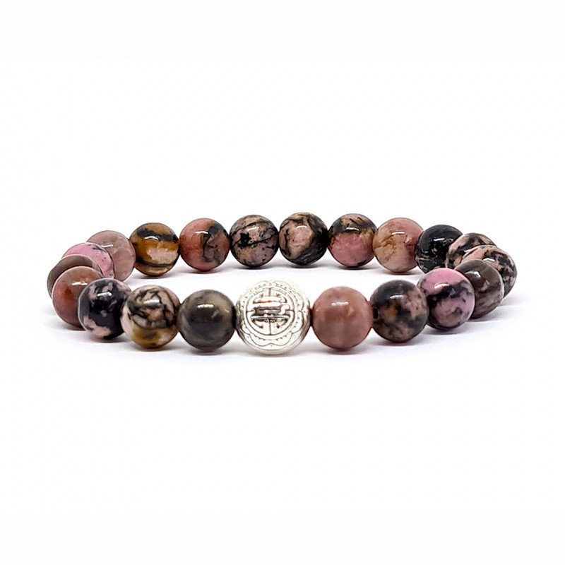 BRACELET PIERRES NATURELLES et ARGENT - KIREI PARIS BIJOUX - LONG LIFE et RHODONITE 8mm | Les4Nages