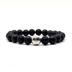 BRACELET PIERRES NATURELLES et ARGENT - KIREI PARIS BIJOUX - LONG LIFE et PIERRE VOLCANIQUE 8mm