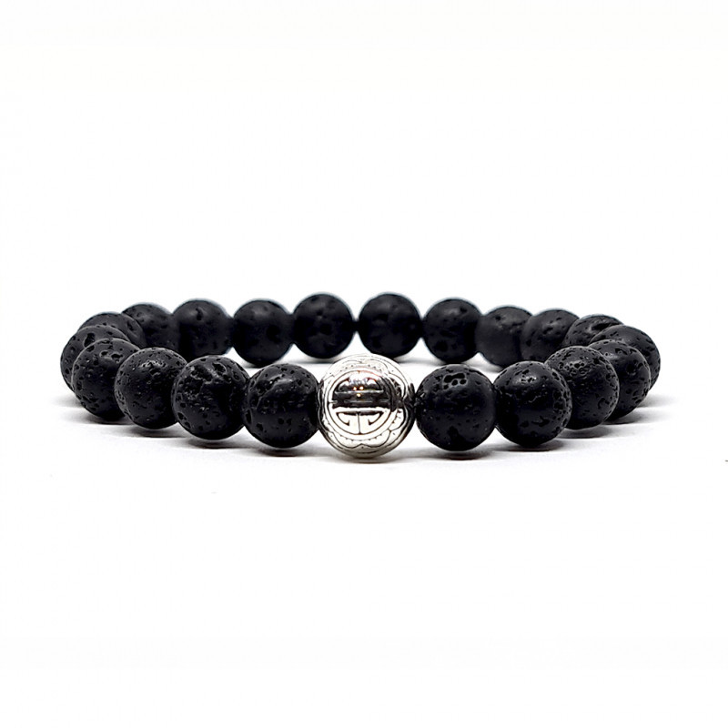BRACELET PIERRES NATURELLES et ARGENT - KIREI PARIS BIJOUX - LONG LIFE et PIERRE VOLCANIQUE 8mm | Les4Nages