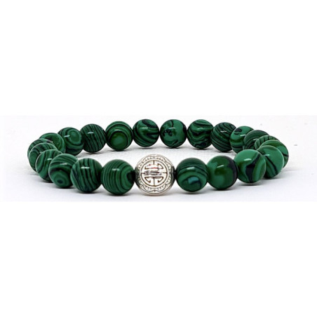 BRACELET PIERRES NATURELLES et ARGENT - KIREI PARIS BIJOUX - LONG LIFE et MALACHITE VERTE 8mm | Les4Nages