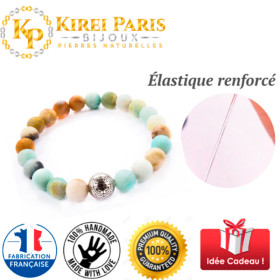 BRACELET PIERRES NATURELLES et ARGENT - KIREI PARIS BIJOUX - LONG LIFE et AMAZONITE MATTE 8mm