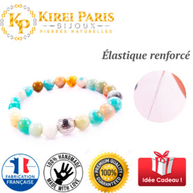 BRACELET PIERRES NATURELLES et ARGENT - KIREI PARIS BIJOUX - LONG LIFE et AMAZONITE BRILLANTE 8mm