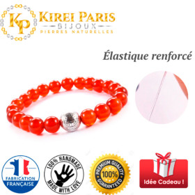 BRACELET PIERRES NATURELLES et ARGENT - KIREI PARIS BIJOUX - LONG LIFE et CORNALINE 8mm