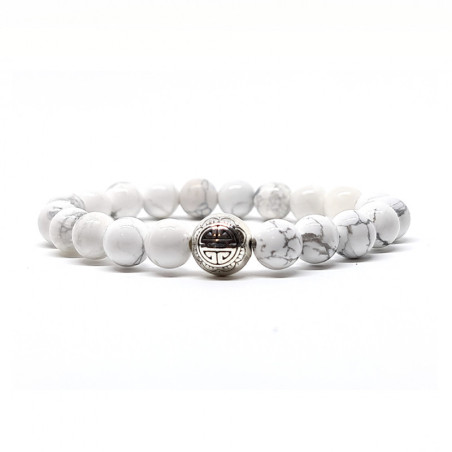 BRACELET PIERRES NATURELLES et ARGENT - KIREI PARIS BIJOUX - LONG LIFE et HOWLITE BLANCHE 8mm | Les4Nages