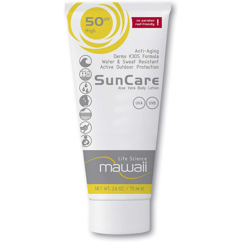 Crême Solaire MAWAII SUNCARE SPF 50 - 75ml - anti âge et à l'aloe vera