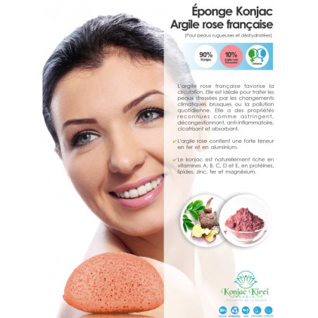 EPONGE VISAGE - ARGILE ROSE - KONJAC KIREI PARIS | Les4Nages