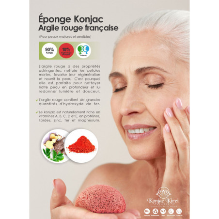 EPONGE VISAGE - ARGILE ROSE - KONJAC KIREI PARIS | Les4Nages