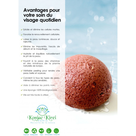 EPONGE VISAGE - ARGILE ROUGE - KONJAC KIREI PARIS | Les4Nages