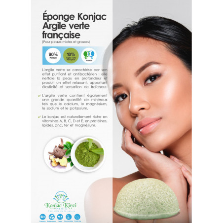 EPONGE VISAGE - ARGILE VERT - KONJAC KIREI PARIS | Les4Nages