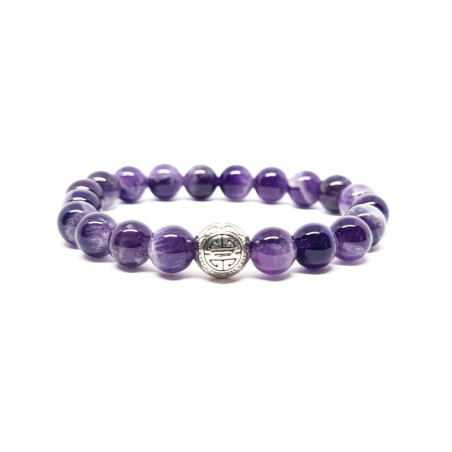 BRACELET PIERRES NATURELLES et ARGENT - KIREI PARIS BIJOUX - LONG LIFE et AMETHYSTE 8mm | Les4Nages