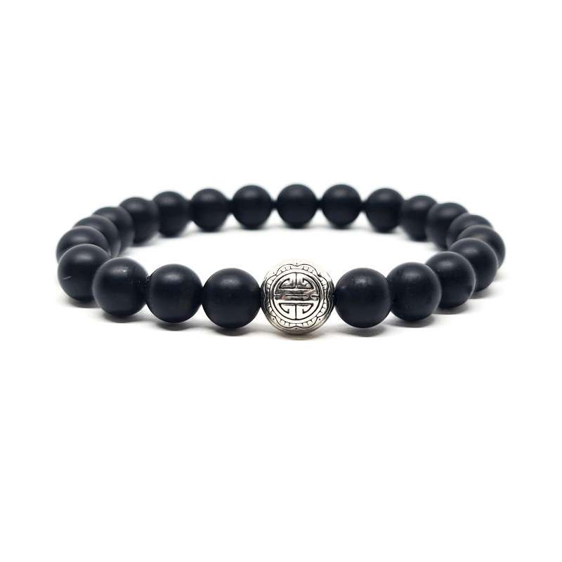 BRACELET PIERRES NATURELLES et ARGENT - KIREI PARIS BIJOUX - LONG LIFE et ONYX 8mm