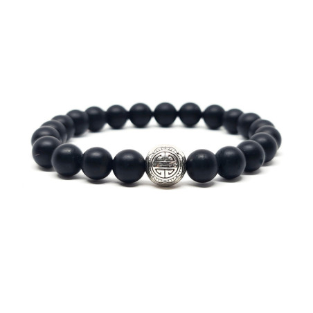 BRACELET PIERRES NATURELLES et ARGENT - KIREI PARIS BIJOUX - LONG LIFE et ONYX 8mm