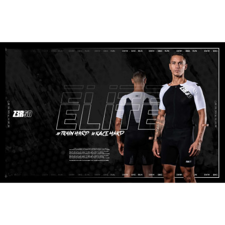 Trifonction Triathlon Homme manches courtes ZEROD TTSUIT Elite Black White | Les4Nages