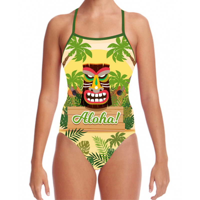 SWEAMS ALOHA TIKI - Maillot femme 1 piece bretelles fines