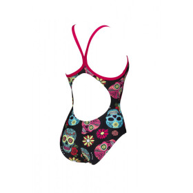 Arena CRAZY SKULLS CARNIVAL Light Drop Back - Freak Rose Black Multi - Maillot Natation Femme