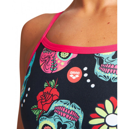 Arena CRAZY SKULLS CARNIVAL Light Drop Back - Freak Rose Black Multi - Maillot Natation Femme | Les4Nages