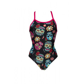 Arena CRAZY SKULLS CARNIVAL Light Drop Back - Freak Rose Black Multi - Maillot Natation Femme