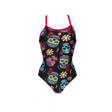 Arena CRAZY SKULLS CARNIVAL Light Drop Back - Freak Rose Black Multi - Maillot Natation Femme | Les4Nages