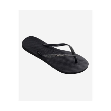 HAVAIANAS Slim Glitter II Black/ Dark/ Grey Metallic - Tongs Femme | Les4Nages