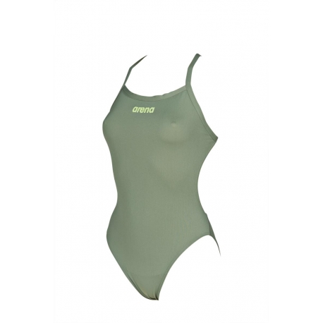 Arena SOLID Light Tech High - Army Shiny Green - Maillot Femme Natation 1 piece