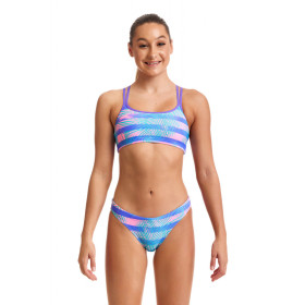 FUNKITA Fille (8-14ans) Pastel Palm - Criss Cross 2 pieces - Maillot de bain Natation Fille 2 pieces