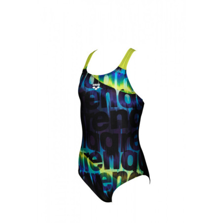 ARENA Junior (6-14ans) WAVES J V BACK - Black Soft Green - Maillot de bain fille